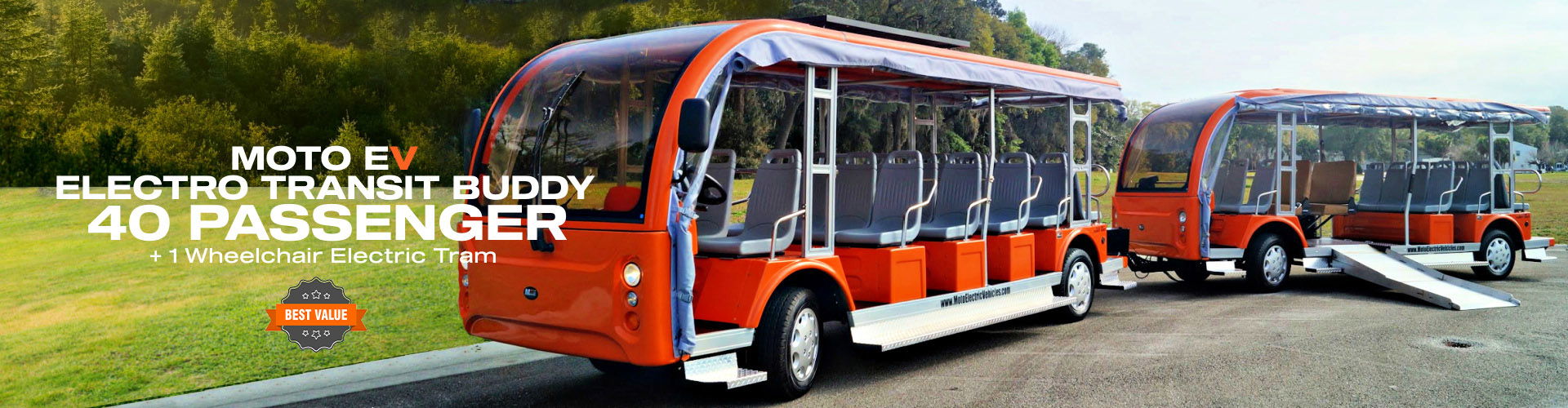 MotoEV Electro Transit Buddy 40 Passenger + 1 Wheelchair Electric Tram