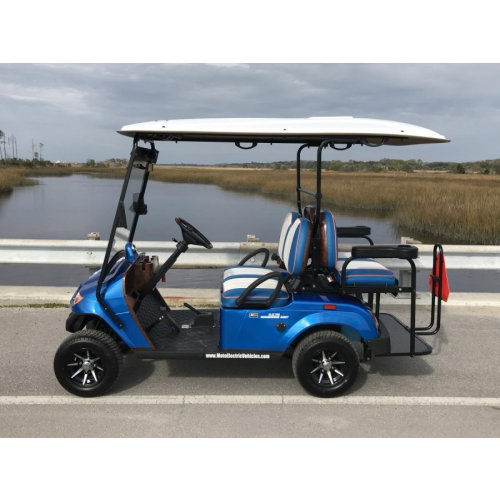 MotoEV Electro Neighborhood Buddy 4 Passenger (Back to Back) Street Legal Golf Cart left side dark blue