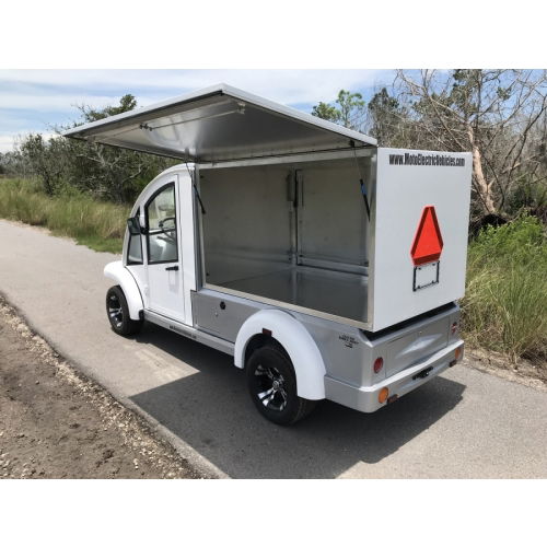 MotoEV Electro Bubble Buddy LSV 2 Passenger Enclosed Utility Deluxe Hard Door white left side open