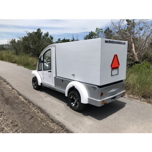 MotoEV Electro Bubble Buddy LSV 2 Passenger Enclosed Utility Deluxe Hard Door white left-back angle closed