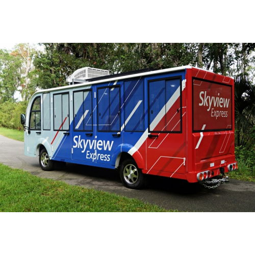 MotoEV Electro Transit Buddy 15 Passenger XE Hard Door Shuttle customized back-left angle