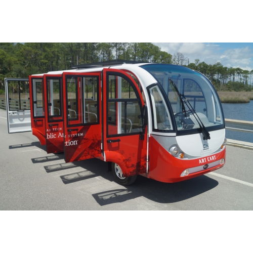 MotoEV Electro Transit Buddy 15 Passenger XE Hard Door Shuttle  Customize red open doors