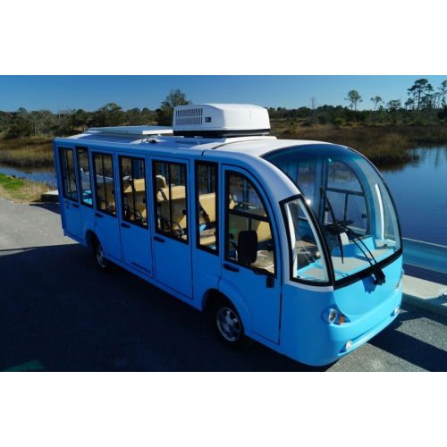 MotoEV Electro Transit Buddy 15 Passenger XE Hard Door Shuttle blue outside