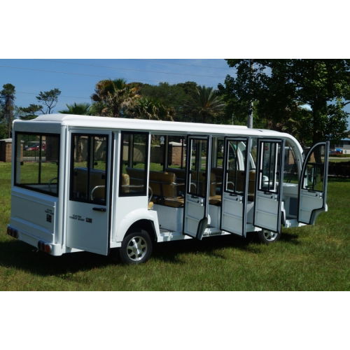 MotoEV Electro Transit Buddy 15 Passenger XE Hard Door Shuttle open doors back white