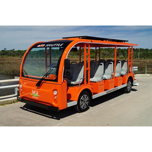Front Shot of MotoEV Electric Shuttle with Solar Included